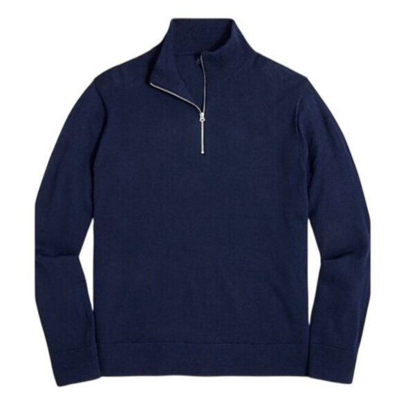 J.Crew Factory Men's Sz XL Deep Navy Merino Wool-Blend Half Zip Sweater BW170 - Picture 1 of 9